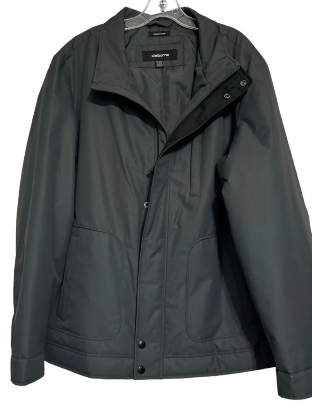 Claiborne Dobby Tech Jacket Men's XXL Dark Gray Insulated Zip & Snap Outerwear